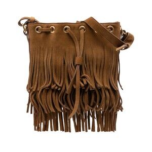 Pre-Loved Saint Laurent Small Suede Emmanuelle Fringe Bucket Bag